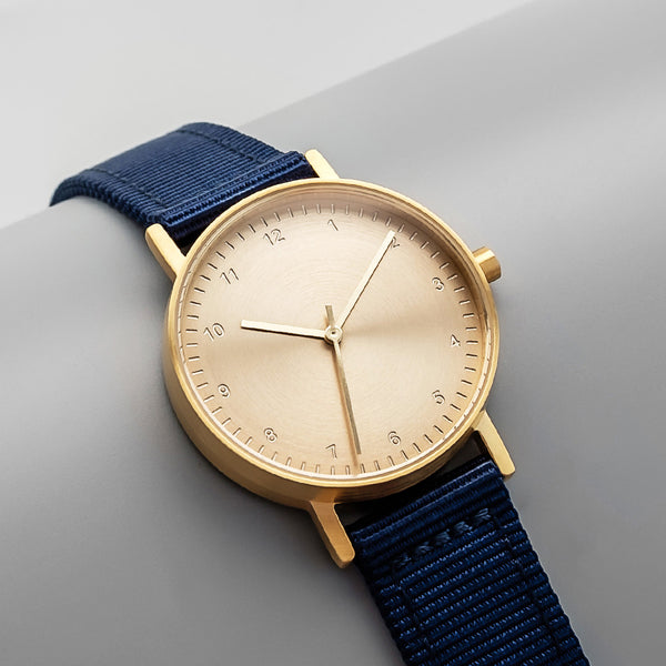 B60 Watch, Gold Case, Gold Dial, Nylon Strap - Navy