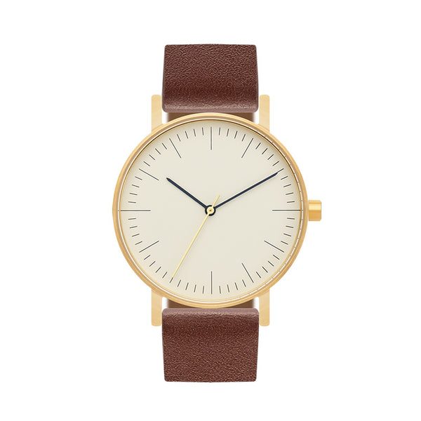 BIJOUONE B60 Watch, Gold Case, Gold Dial, Leather Strap - Brown Suede