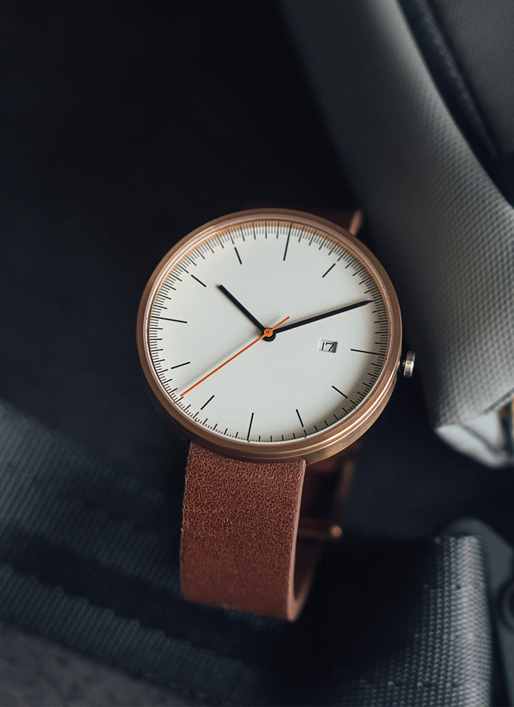 BIJOUONE B202 Rose Gold Calendar Watch on Brown Leather Strap