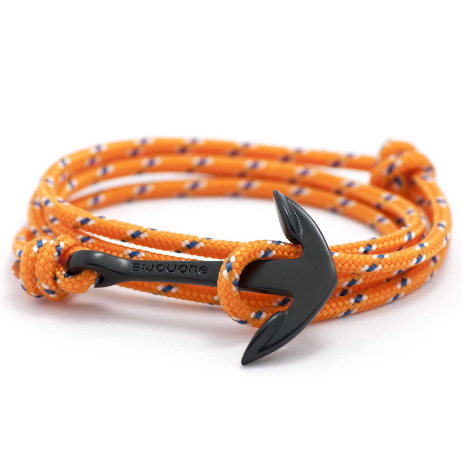 Matte Black Anchor On Orange Rope Bracelet